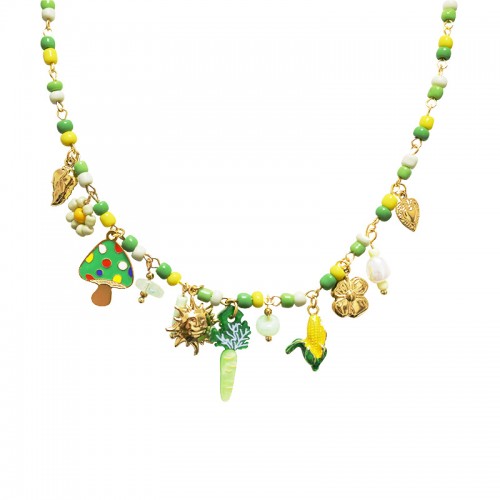 COLLANA CON PERLINE COLORATE E CHARMS - YNK25144C380