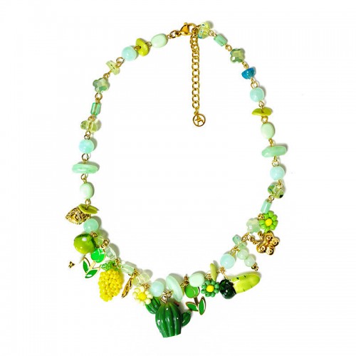 COLLANA CON PERLINE COLORATE E CHARMS NATURALI - YNK25148C381