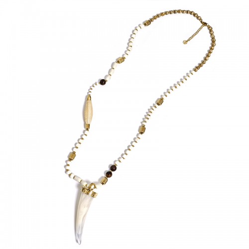 COLLANA LUNGA CON PERLINE IN PLASTICA E CIONDOLO CORNO - YNK25148C386