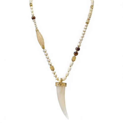 COLLANA LUNGA CON PERLINE IN PLASTICA E CIONDOLO CORNO - YNK25148C386