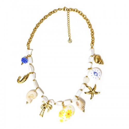 COLLANA CON CHARMS MARINI E PERLINE IN MADREPERLA - YNK25152C365