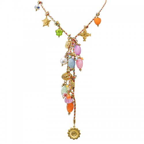 COLLANA LUNGA A Y CON CORDINO COLORATO E CHARMS - YNK25156C387