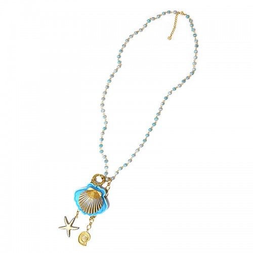 COLLANA LUNGA DI PERLINE CON CIONDOLI MARINI - YNK25156C388