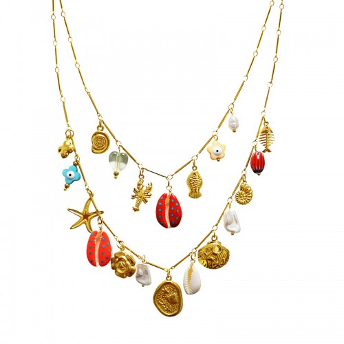 COLLANA DOPPIO FILO A CATENA CON CHARMS MARINI - YNK25196C391