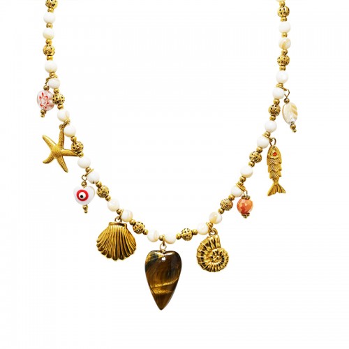 COLLANA CON PERLINE E CHARMS MARINI & CUORE - YNK26176C735