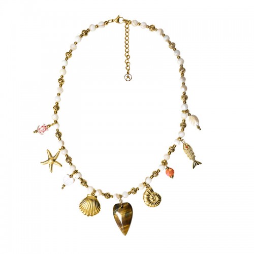 COLLANA CON PERLINE E CHARMS MARINI & CUORE - YNK26176C735