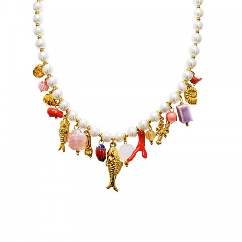 COLLANA DI PERLE CON CHARMS MARINI - YNK26188C733