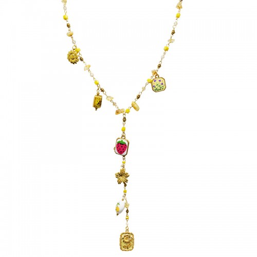 COLLANA A Y CON CHARMS FLOREALI E PERLINE COLORATE - YNK26198C731