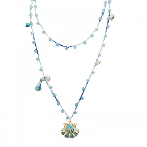 COLLANA LUNGA ALL'UNCINETTO CON PERLINE E CIONDOLO CONCHIGLIA - YY25124C635