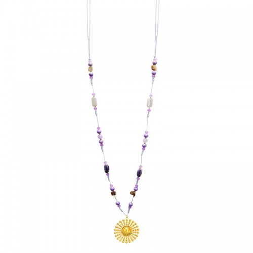 COLLANA LUNGA IN CORDINO CON PERLINE E CIONDOLO SOLE - YY25124C638