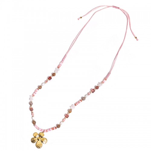 COLLANA LUNGA REGOLABILE CON PIETRE E CIONDOLO FIORE - YY25132C639