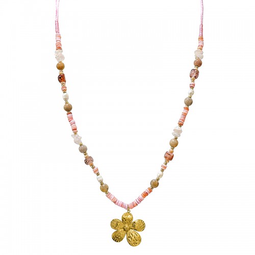 COLLANA LUNGA REGOLABILE CON PIETRE E CIONDOLO FIORE - YY25132C639