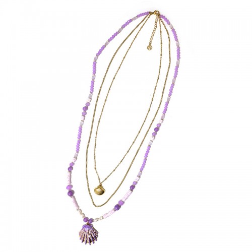 COLLANA LUNGA A TRE FILI CON PERLINE E CIONDOLO CONCHIGLIA - YY25140C640