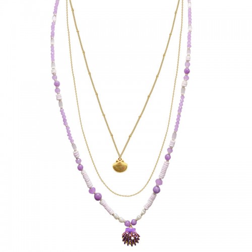 COLLANA LUNGA A TRE FILI CON PERLINE E CIONDOLO CONCHIGLIA - YY25140C640