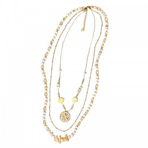 COLLANA LUNGA A TRE FILI CON PERLINE E CIONDOLO QUADRIFOGLIO - YY25140C641