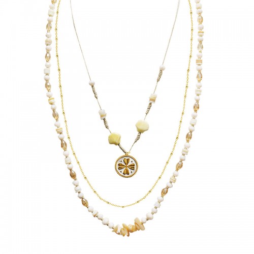 COLLANA LUNGA A TRE FILI CON PERLINE E CIONDOLO QUADRIFOGLIO - YY25140C641