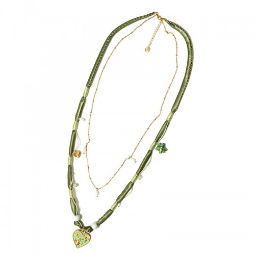 COLLANA LUNGA A DOPPIO FILO CON PERLINE E CIONDOLO CUORE FLOREALE - YY25140C646