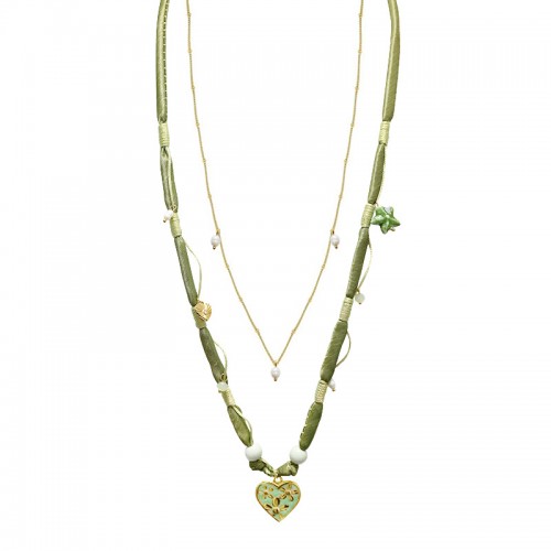 COLLANA LUNGA A DOPPIO FILO CON PERLINE E CIONDOLO CUORE FLOREALE - YY25140C646