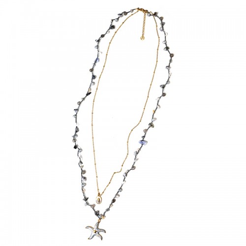 COLLANA LUNGA A DOPPIO FILO CON PERLINE E CIONDOLI MARINI - YY25164C628