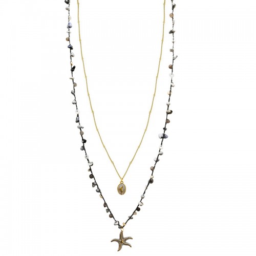 COLLANA LUNGA A DOPPIO FILO CON PERLINE E CIONDOLI MARINI - YY25164C628