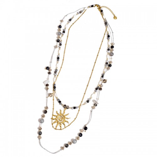 COLLANA LUNGA A TRE FILI CON PIETRE E CIONDOLO SOLE - YY25164C634