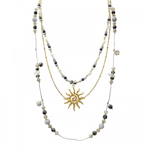 COLLANA LUNGA A TRE FILI CON PIETRE E CIONDOLO SOLE - YY25164C634