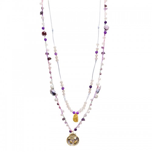 COLLANA LUNGA A DOPPIO FILO CON PERLINE E CIONDOLI MARINI - YY25172C629