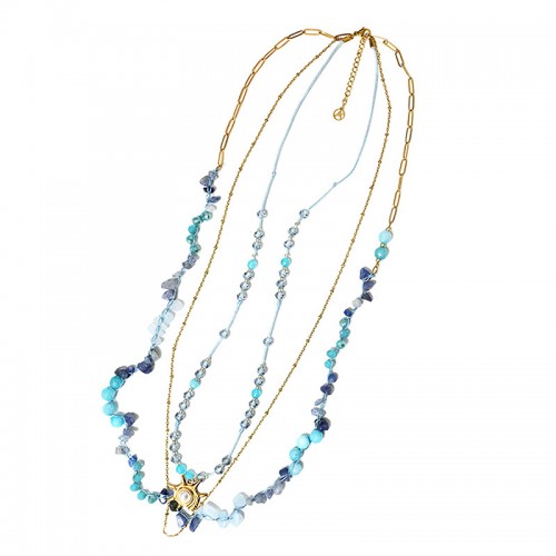 COLLANA LUNGA A TRE FILI CON PERLINE E CIONDOLO CONCHIGLIA - YY25180C630