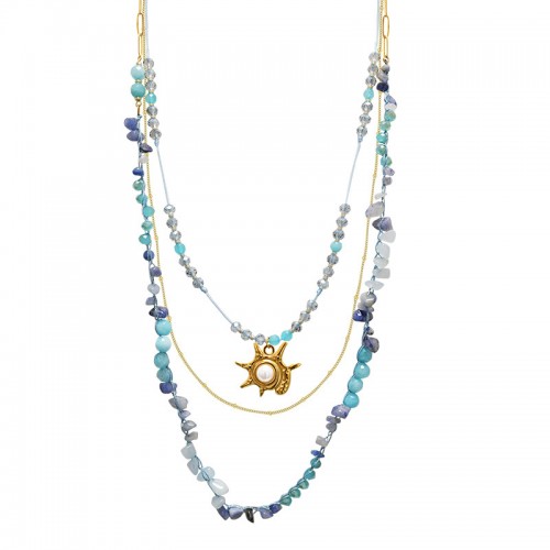 COLLANA LUNGA A TRE FILI CON PERLINE E CIONDOLO CONCHIGLIA - YY25180C630