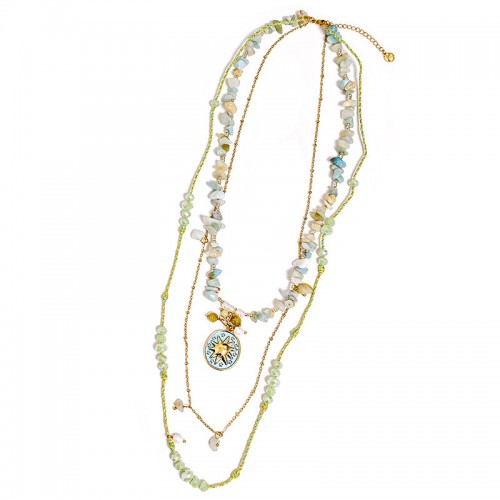 COLLANA LUNGA A TRE FILI CON PIETRE E CIONDOLO SOLE - YY25180C632