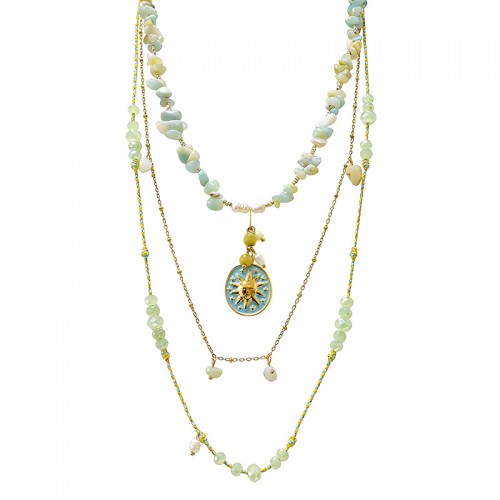 COLLANA LUNGA A TRE FILI CON PIETRE E CIONDOLO SOLE - YY25180C632