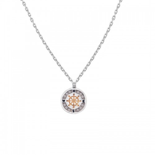 COLLANA UOMO CON CIONDOLO BUSSOLA TIMONE CON ZIRCONI BIANCHI - RD24120B599