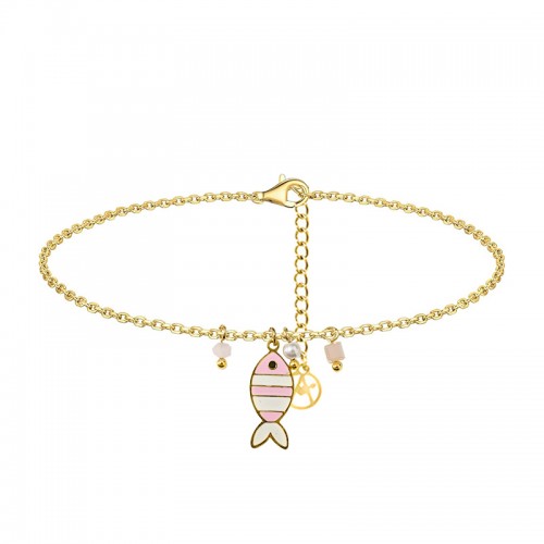 CAVIGLIERA PESCE ROSA CON CRISTALLO E PERLA - YC2548B148