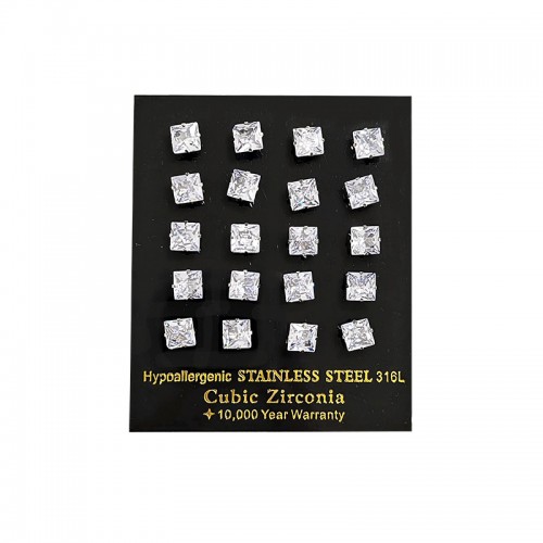 SET DI 20 ORECCHINI A BOTTONE CON ZIRCONIA QUADRATO - BG2072360A69/70/71/72/73/74