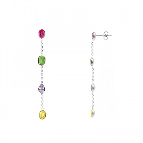 ORECCHINI PENDENTI GEOMETRICI CON ZIRCONI MULTICOLORE - FFJ2672C843