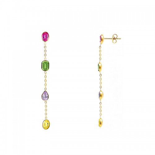 ORECCHINI PENDENTI GEOMETRICI CON ZIRCONI MULTICOLORE - FFJ2672C843