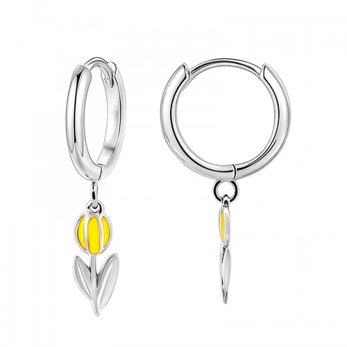 ORECCHINI A CERCHIO CON PENDENTE TULIPANO IN SMALTO COLORATO - FJ2646D042