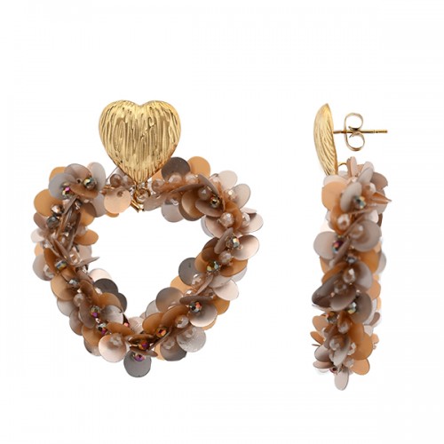 ORECCHINI PENDENTI CUORE CON CRISTALLI E SQUAME DI PESCE - OY2484A413