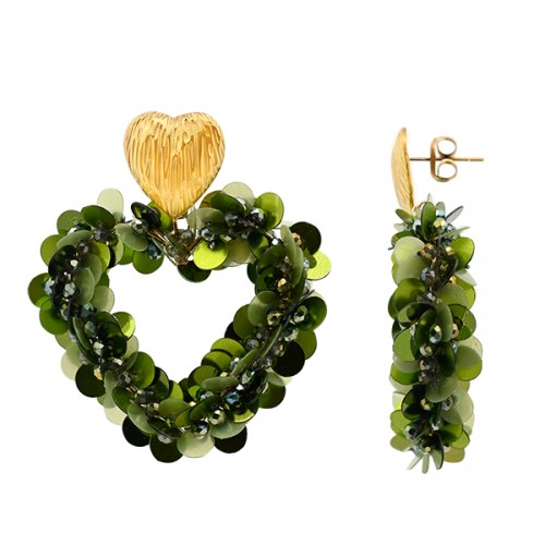 ORECCHINI PENDENTI CUORE CON CRISTALLI E SQUAME DI PESCE  - OY2484A413