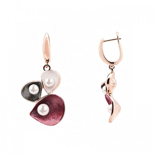 ORECCHINI PENDENTI TRE PETALI SMALTATI CON PERLE - SW2552C490