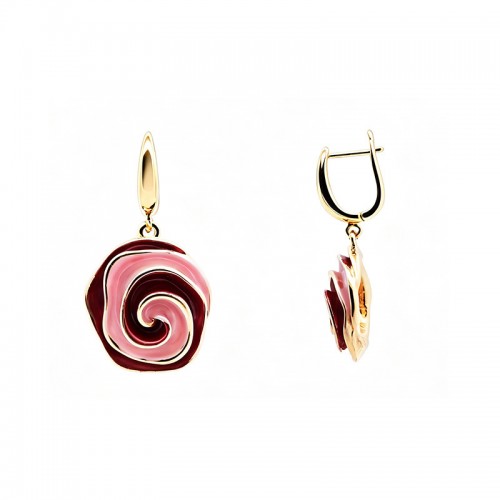 ORECCHINI PENDENTI ROSA A SPIRALE SMALTATA - SW2552C494