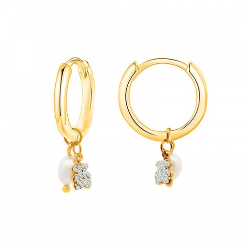 ORECCHINI A CERCHIO CON PERLA E ORSETTO STRASS - YC2464B682