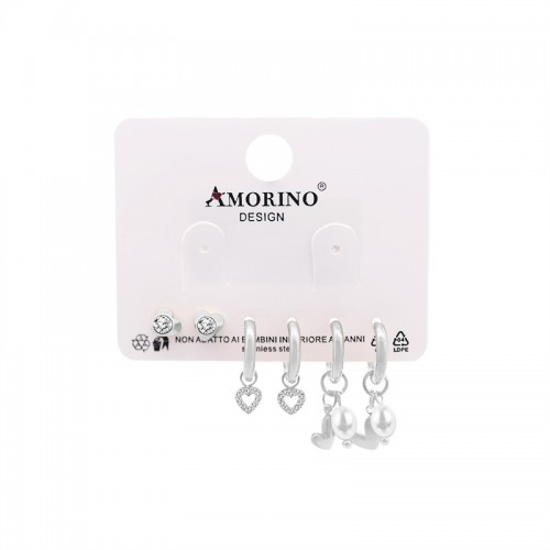 SET DI 6 ORECCHINI A CUORE CON ZIRCONI E PERLE - YC25112C24