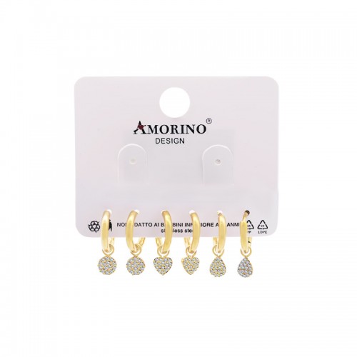 SET DI 6 ORECCHINI A CERCHIO CON PENDENTI E ZIRCONI PAVÉ - YC25112C26