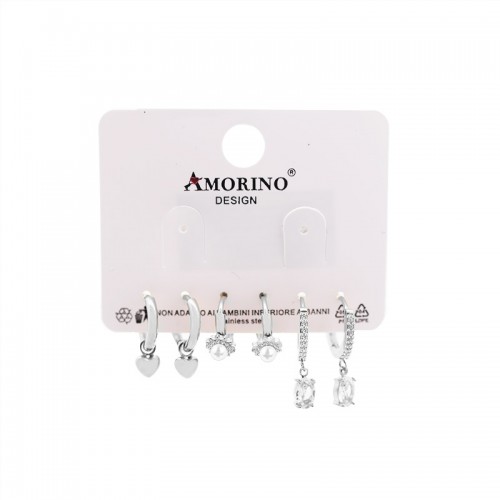 SET DI 6 ORECCHINI A CERCHIO CON ZIRCONI E PERLE - YC25112C36