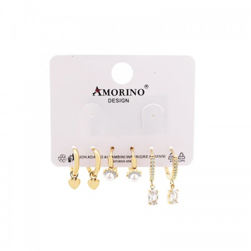 SET DI 6 ORECCHINI A CERCHIO CON ZIRCONI E PERLE - YC25112C36
