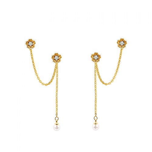 ORECCHINI DOPPIO BUCO A CATENA CON FIORI IN ZIRCONE - YC2576C712