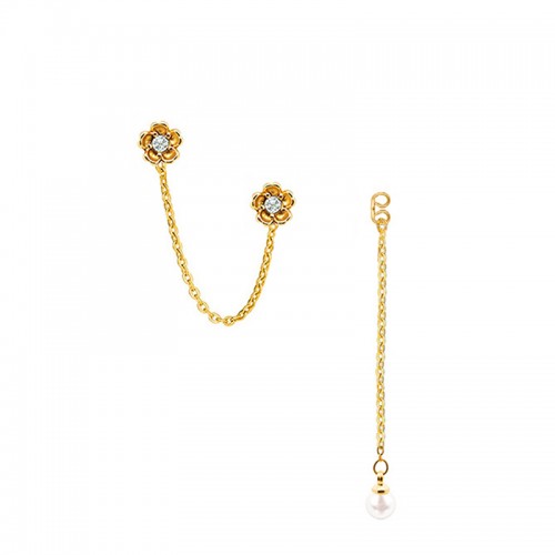 ORECCHINI DOPPIO BUCO A CATENA CON FIORI IN ZIRCONE - YC2576C712