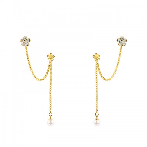 ORECCHINI DOPPIO BUCO A CATENA CON FIORI IN ZIRCONI - YC2576C713
