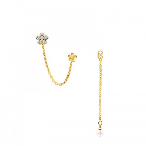 ORECCHINI DOPPIO BUCO A CATENA CON FIORI IN ZIRCONI - YC2576C713